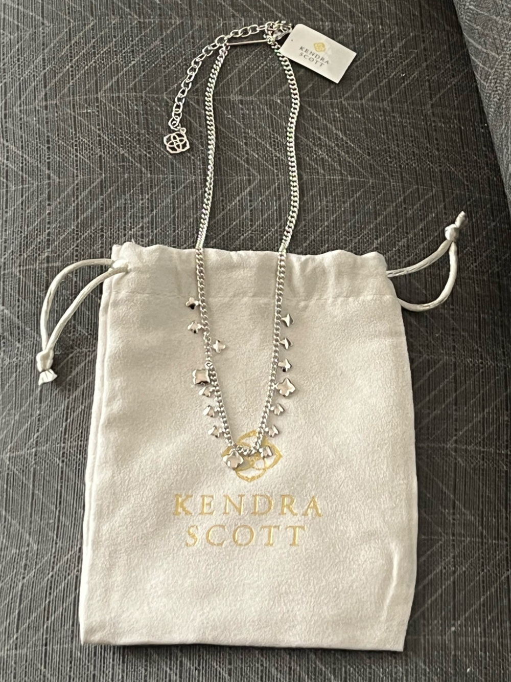 NWT Kendra Scott Silver Chain Necklace with Layered Clover Charms AND Dust Bag